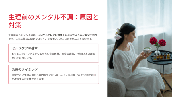 生理前メンタル不調の原因はホルモン変動｜イライラ・落ち込みの症状別対策と治療法